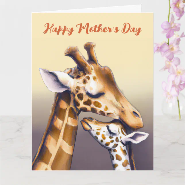 Touching Moment Between Mother Giraffe & Calf Card