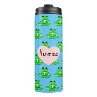 Personalized Cute Frog | Name in Heart Thermal Tumbler