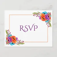 Purple Orange Floral Watercolor Wedding RSVP Invitation Postcard