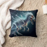 Translucent Dinosaur Skeleton Glowing in Darkness Throw Pillow