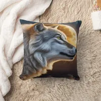 Majestic Wolf Against Full Moon Night Sky Throw Pillow