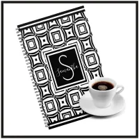Stylish Black & White Geometric Pattern Monogram Planner