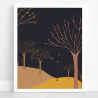 Trees With Falling Leaves Autumn Landscape Poster