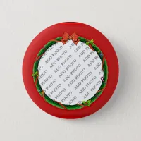 Christmas Wreath Add Your Photo & Red Background Button