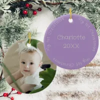 Daughter First Christmas Photo Lilac And Silver Ceramic Ornament