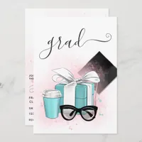 Pink and Blue Girl Graduation Party Invitation