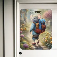 Cute mouse boy on his way to school, personalized  door sign