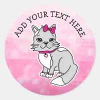 Gray and White Kitty Cat Custom Classic Round Sticker