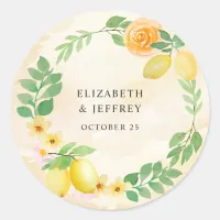 Rustic Lemon Citrus Boho Summer Wedding Classic Round Sticker