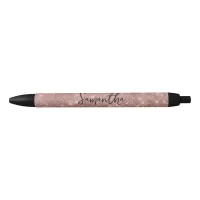 Sparkly Rose Gold Glam Name Black Ink Pen