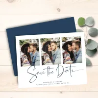 Budget Blue Typography Wedding Save the Date
