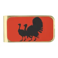 Silhouette of Turkeys Gold Finish Money Clip