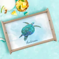 Watercolor Sea Turtle Ocean Aqua Blue Serving Tray