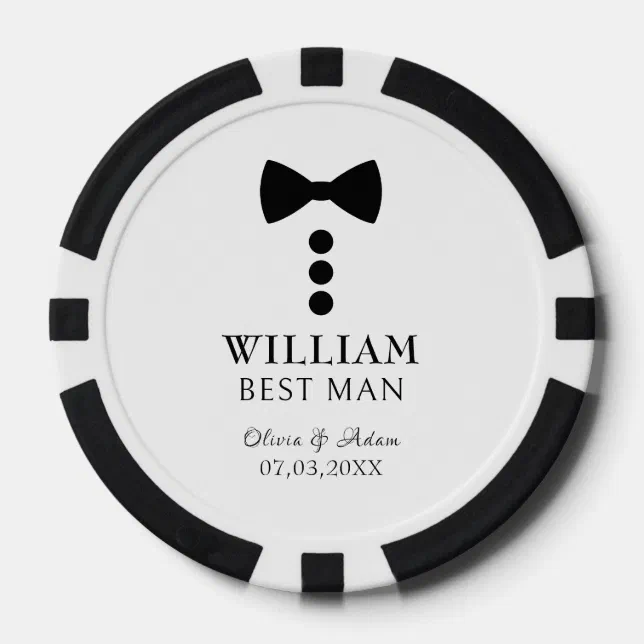 Fun Black Bow Tie & Buttons Best Man Wedding Poker Chips