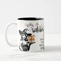 Funny Drink Up Witches Halloween Holiday Gift Two-Tone Coffee Mug