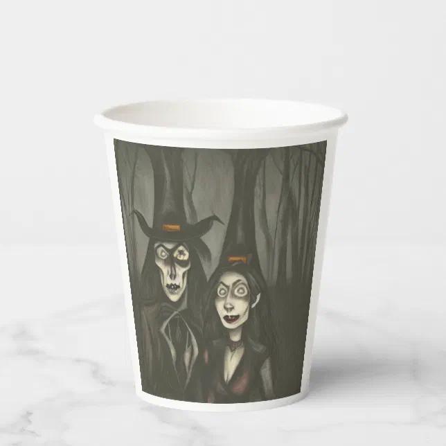 Halloween vampire and witch paper cups