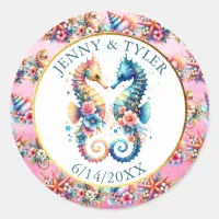 Pink, Blue and Gold Coastal Sand Dollar Beachy Classic Round Sticker