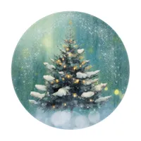 Beautiful Christmas Tree with Snow and Gold Lights Cutting Board