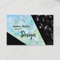 *~* Abstract Black Glitter Modern Geometric Floral Business Card