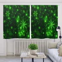 Deep Green and Bright Snowflakes Winter Holiday Blackout Curtains