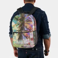 Abstract Rainbow Palm Tree Printed Backpack