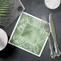 Lush Palm Leaf Wedding Frame Moss Green ID956 Paper Dinner Napkins