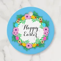 Happy Easter Botanical Cute Floral Wreath Classic  Favor Tags