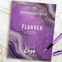 Glam Chic Purple Glitter Agate Marble Yearly Planner