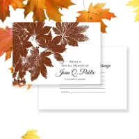 Brown Fall Leaves Share a Memory Funeral  Note Card