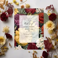 Maroon, Mustard Yellow, and Olive Green Wedding Invitation