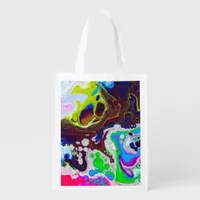 Colorful Modern Fluid Art Pour Painting Cells  Grocery Bag