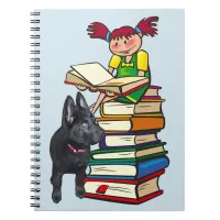 Study Buddy GSD Puppy & School Girl on Books