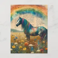 Rainbow Mustang Vintage Dictonary Page Collage Postcard