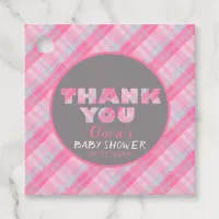 Cute Pink Plaid Tartan Thank You Baby Shower Favor Tags