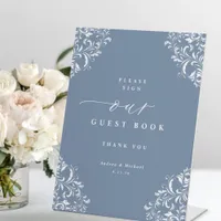 Elegant Dusty Blue Wedding Guest Book Sign