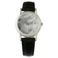 *~* Women's Black Leather Marble Beautiful  Angel Watch