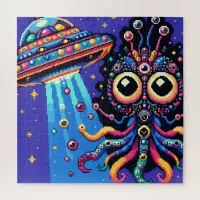 UFO and Alien Pixel Art Jigsaw Puzzle