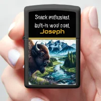 Buffalo Grazing by a Serene Stream Zippo Lighter