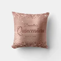 Glittery Rose Gold Glam Quinceanera Photo Throw Pillow