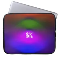 Neon of Blue, Purple, Green & Orange Monogram Laptop Sleeve