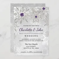 silver purple snowflakes winter wedding invitation