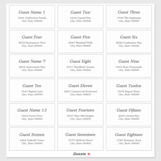 18 Guest Address Labels Elegant Minimalist Sticker