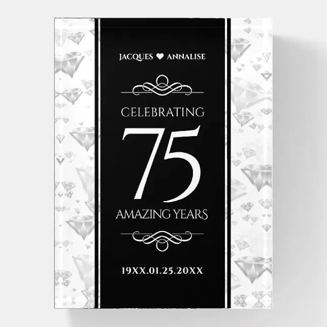 Elegant 75th Diamond Wedding Anniversary Paperweight