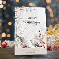 Winter Birds Red Berries Merry Christmas Medium Gift Bag