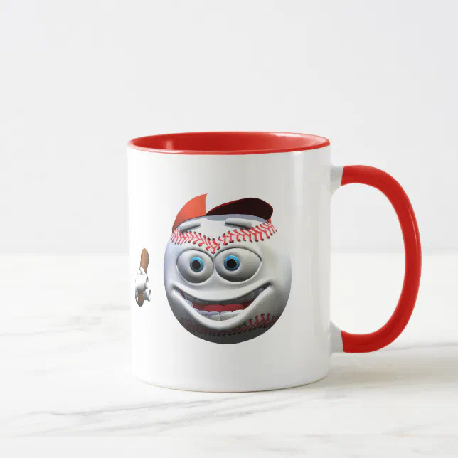 Funny Cartoon Baseball with Bat Mug