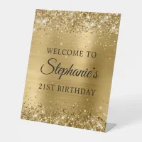 Glittery Gold Foil 21st Birthday Pedestal Sign