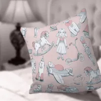 Vintage Toy Pattern Pink/Gray ID783 Throw Pillow