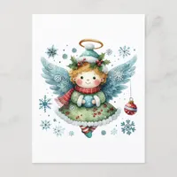 Cute Angel Folk Art Style Merry Christmas Postcard