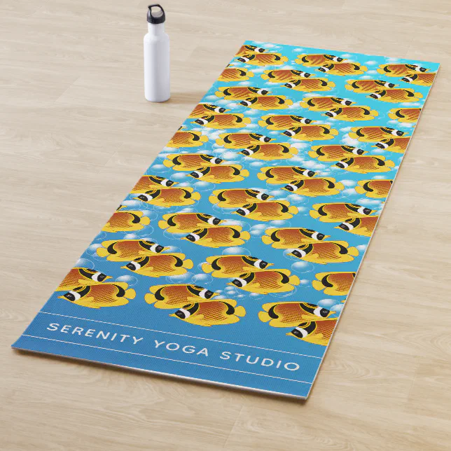 Tropical Halfmoon Butterflyfish in Bubbly Water Yoga Mat