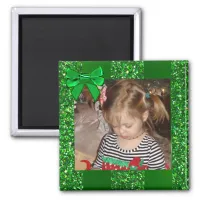 Green Glitter Bow Personalized Christmas Magnet